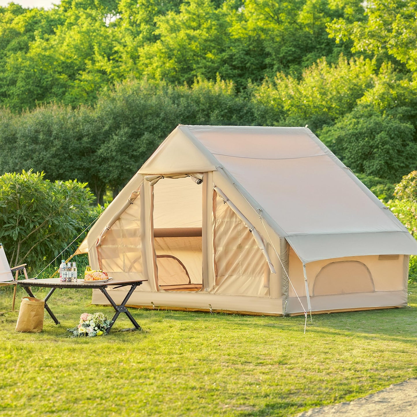Dartmoor Inflatable Camping Tent, 4-6 Person Air Glamping Tent with Pump, Waterproof Blow Up Tent for Outdoor, 4 Season, Easy Setup, Dual Doors, Windows