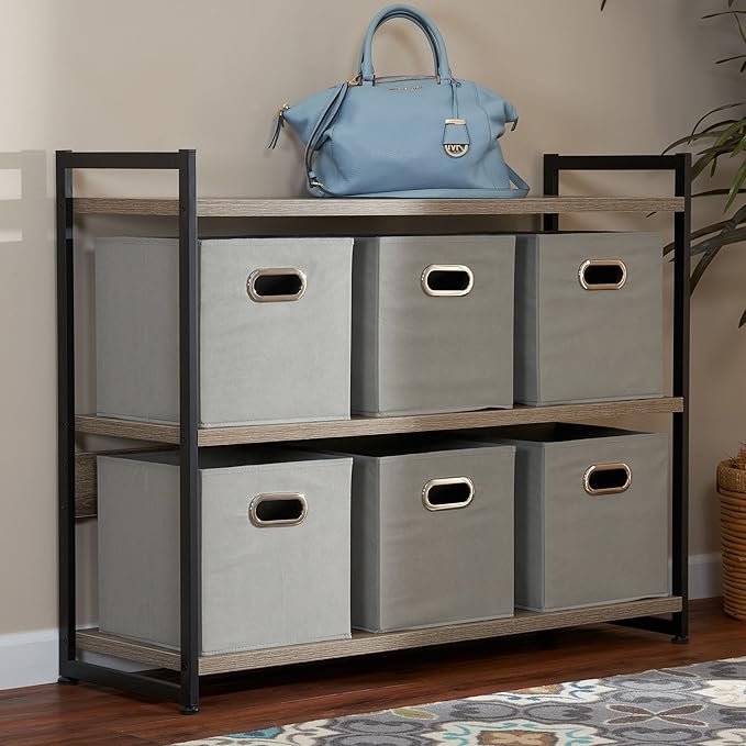 Household Essentials 84-1 Foldable Fabric Storage Bins Set of 6 Cubby Cubes with Handles Gray (Pack of 6)