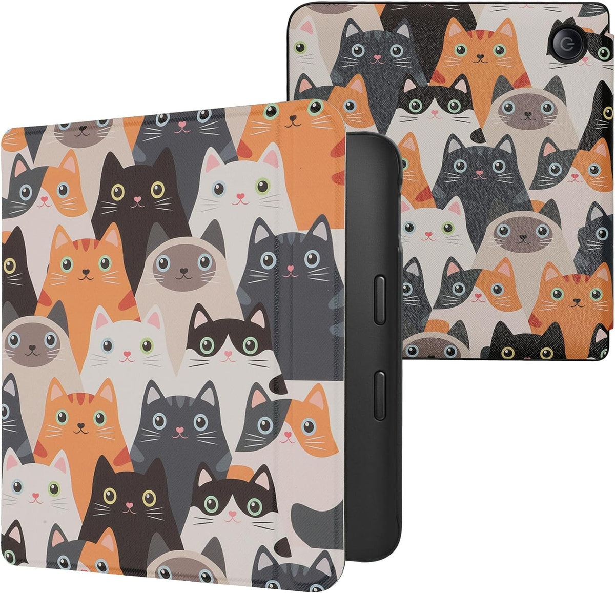 kwmobile 2 Case Compatible with Kobo Libra Case - eReader Cover - Cats Orange/Black/White