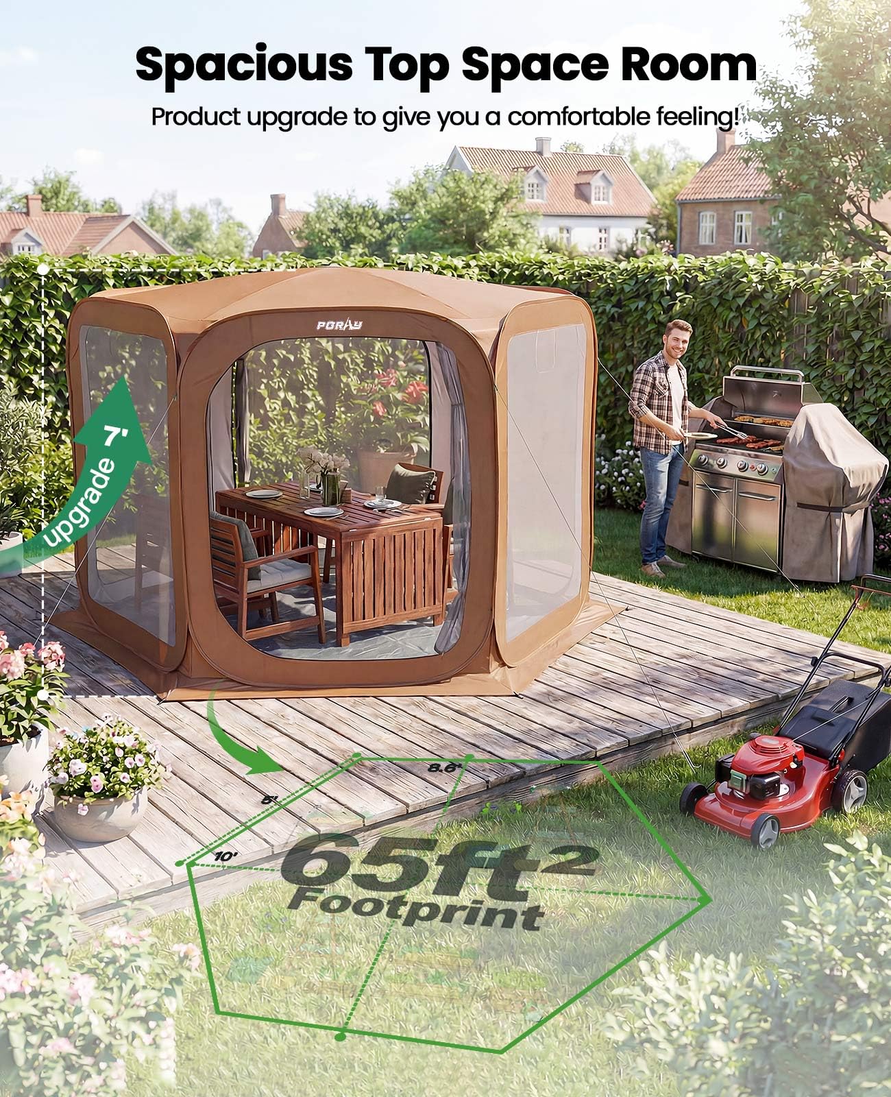 Porayhut Pop up Screen House Tent Sun Shelter with Breathable Mesh Doors,Portable Camping Tent with Detachable Waterproof Floor,10x10FT Screen Canopy Outdoor for Family Friends Party in Backyard,Park
