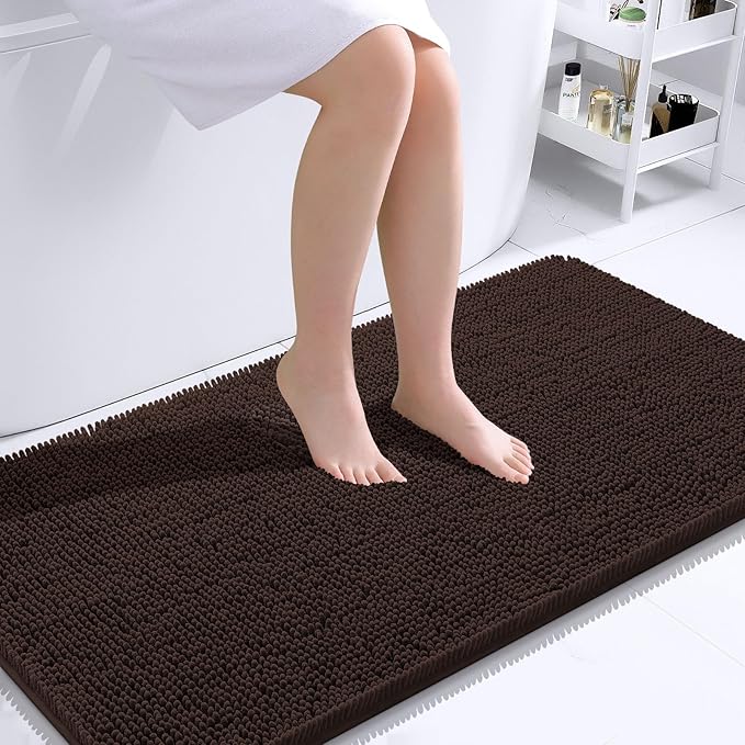 OLANLY Bathroom Rugs 44x24, Extra Soft Absorbent Chenille Bath Rugs, Rubber Backing Quick Dry, Machine Washable Bath Mats for Bathroom Floor, Tub and Shower, Home Decor Accessories, Brown