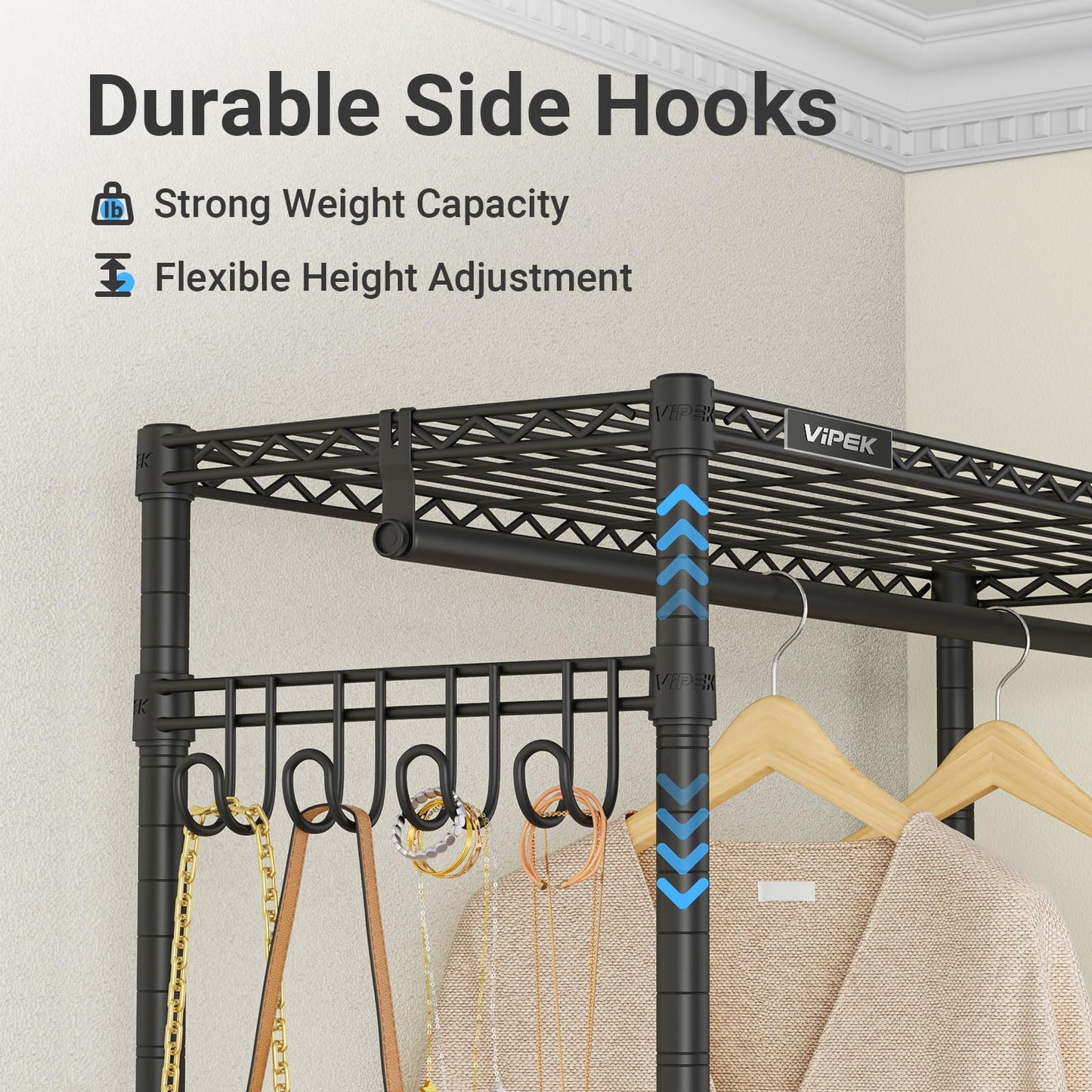 VIPEK R2X Expandable Portable Closet with Lockable Wheels, 600lbs Capacity Heavy Duty Rolling Clothes Rack w/Adjustable Shelves & Hanger Rod (2' to 3'5"), Metal Clothing Rack for Small Spaces (Black)