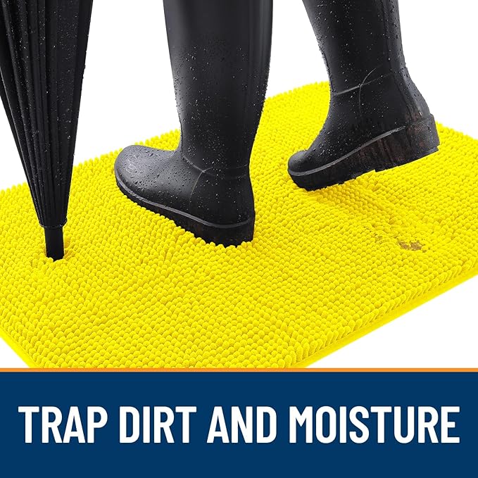 OLANLY Dog Door Mat for Muddy Paws 30x20, Absorbs Moisture and Dirt, Absorbent Non-Slip Washable Doormat, Quick Dry Chenille Mud Mat, Entry Indoor Entryway Carpet for Inside Floor, Lemon Yellow