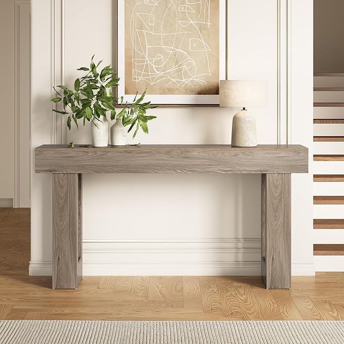 LITTLE TREE 63-Inch Long Console Tables for Entryway, Large Sofa Table Behind Couch, Grey Wooden Entry Foyer Hallway Table, Industrial Console Sofa Tables for Living Room