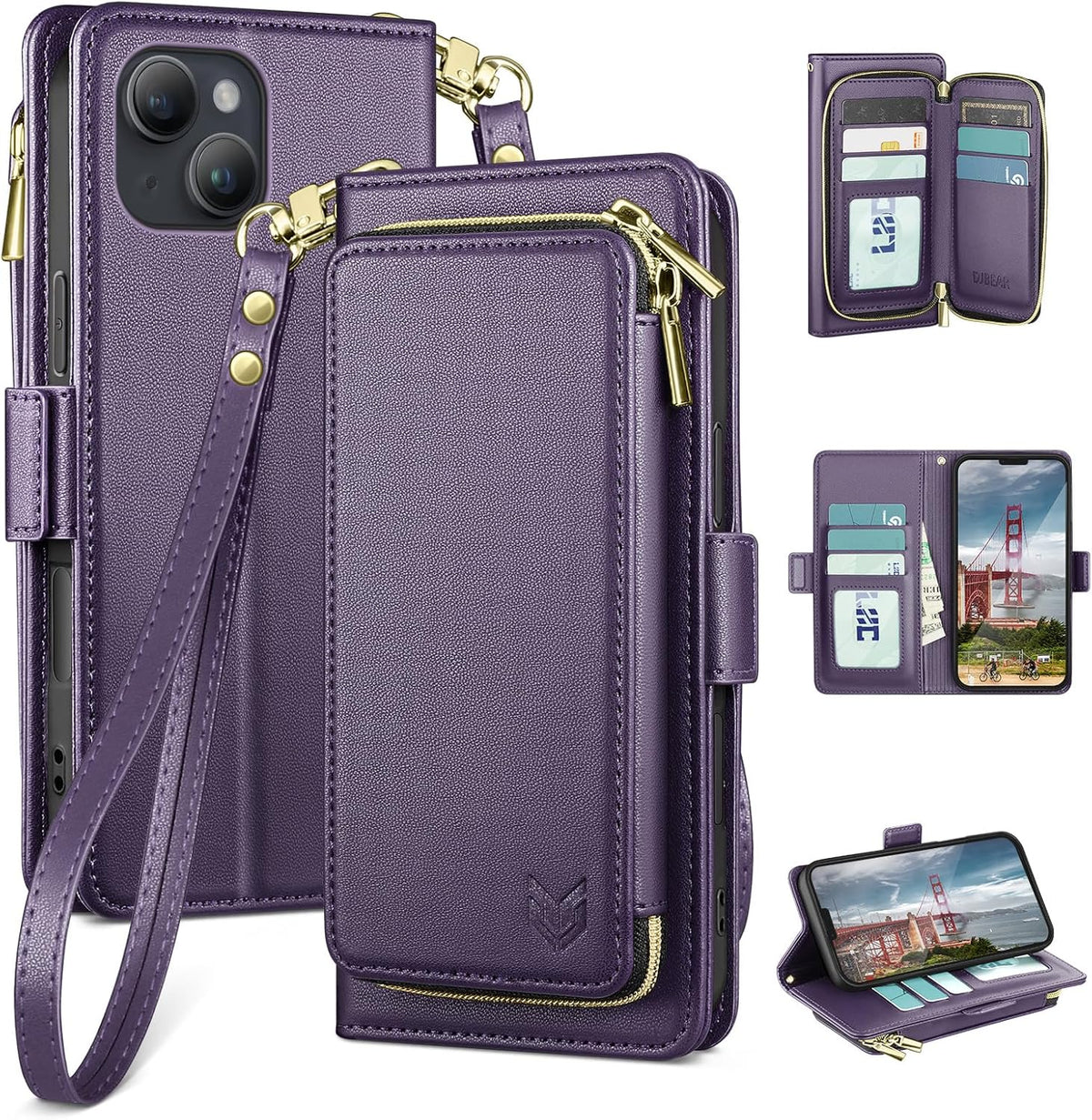 DJBEAR 13 6.1" 9 13 for iPhone Wallet Case for Men & Women, All-in-One Flip Folio Cover with Card Slots, Zipper Pocket