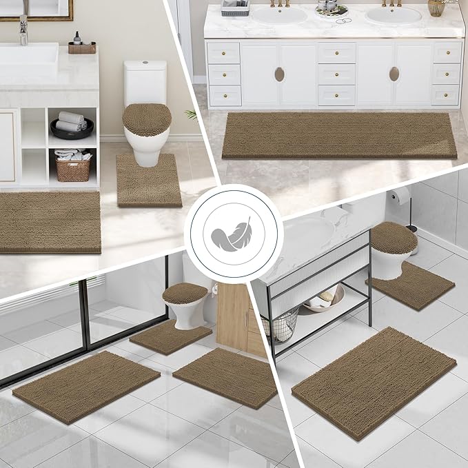 Smiry Luxury Chenille Bathroom Rugs 40x32, Extra Soft and Absorbent Shaggy Bath Mat, Machine Washable, Non-Slip Plush Carpet Runner for Tub, Shower, and Floor, Home Decor Accessories, Camel
