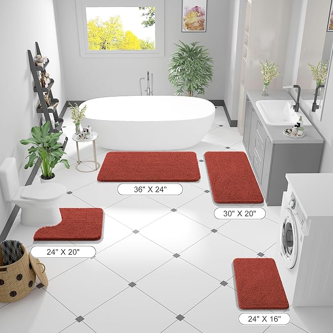 OLANLY Bathroom Rugs 44x24, Extra Soft Absorbent Chenille Bath Rugs, Rubber Backing Quick Dry, Machine Washable Bath Mats for Bathroom Floor, Tub and Shower, Home Decor Accessories, Rustic Terracotta