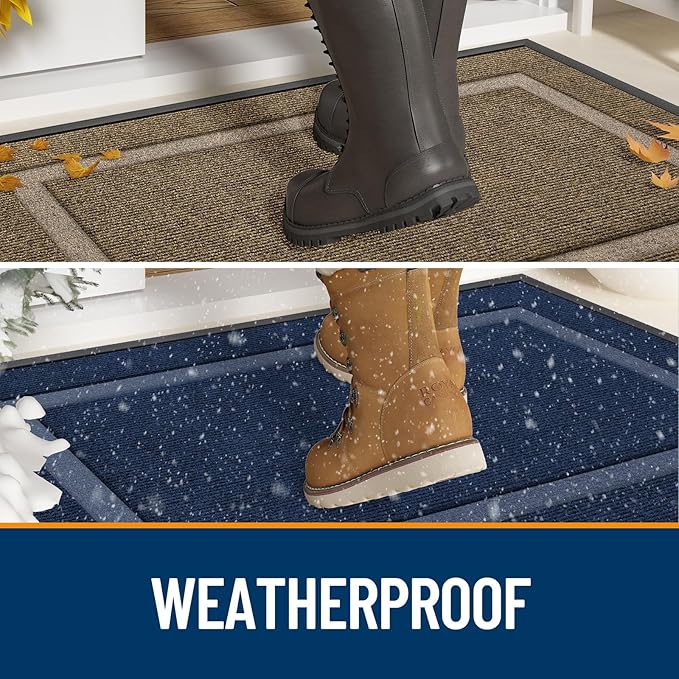 OLANLY Front Door Mat Indoor Outdoor Entrance, Waterproof All-Season, All-Weather Doormat, Sturdy Natural Rubber, Low Profile, Easy Clean Patio Porch Entryway Mat, 33x21, Camel