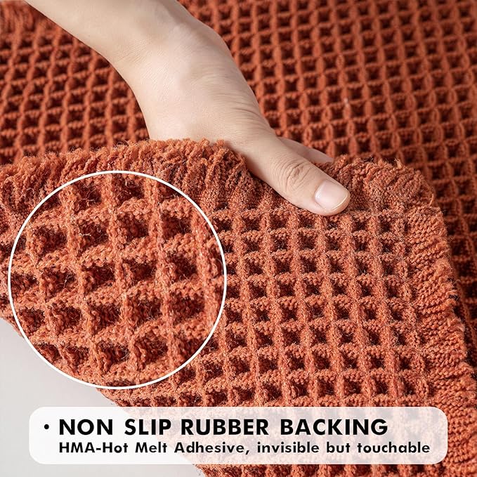 MIULEE Orange Set of 2 Waffle Bathroom Rugs, Boho Bath Rugs Non Slip Washable, Super Absorbent Bath Mats, Ultra Soft Rubber Backed Shower Mats for Bathroom Floor, Tub, 17"x24"+17"x48"