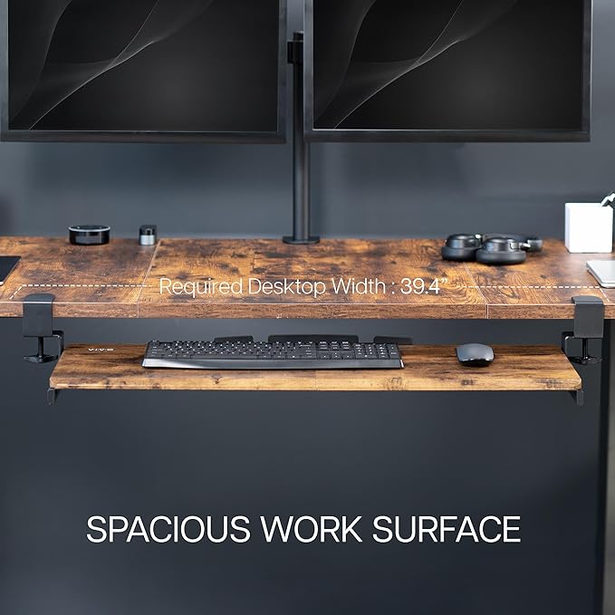 VIVO Extra Long Clamp-on Computer Keyboard and Mouse Under Desk Slider Tray, 34 x 11 inch Pull Out Platform Drawer, Rustic Vintage Brown, MOUNT-KB15EN