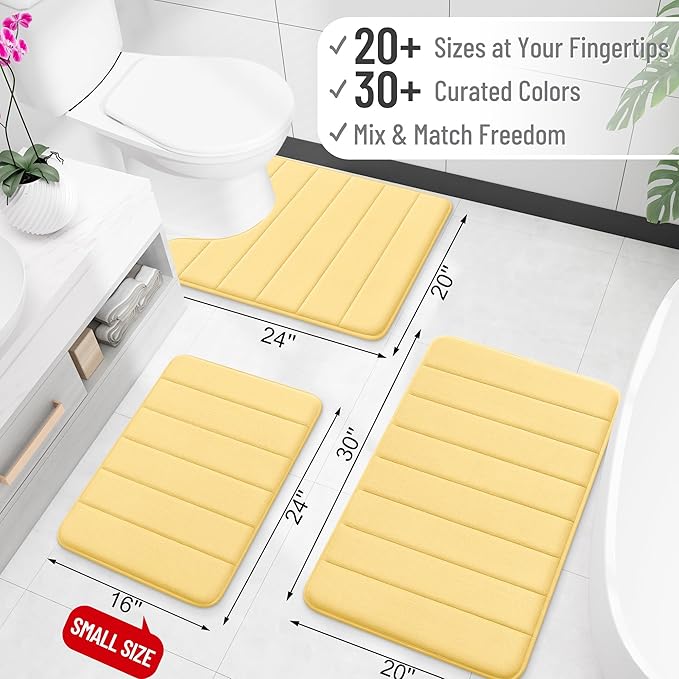 OLANLY Memory Foam Bath Mat 59x35, Super Soft Absorbent Bathroom Rugs, Quick Dry, Machine Washable Shower Floor Rugs, Bathmat Carpet, Bathroom Home Decor Accessories, Yellow