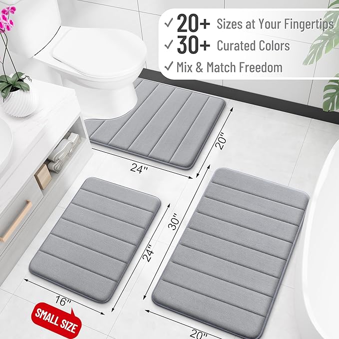 OLANLY Memory Foam Long Bathroom Rugs Runner 59x20, Super Soft Absorbent Bath Mat, Quick Dry, Machine Washable Shower Floor Rugs, Bathmat Carpet, Bathroom Home Decor Accessories, Grey