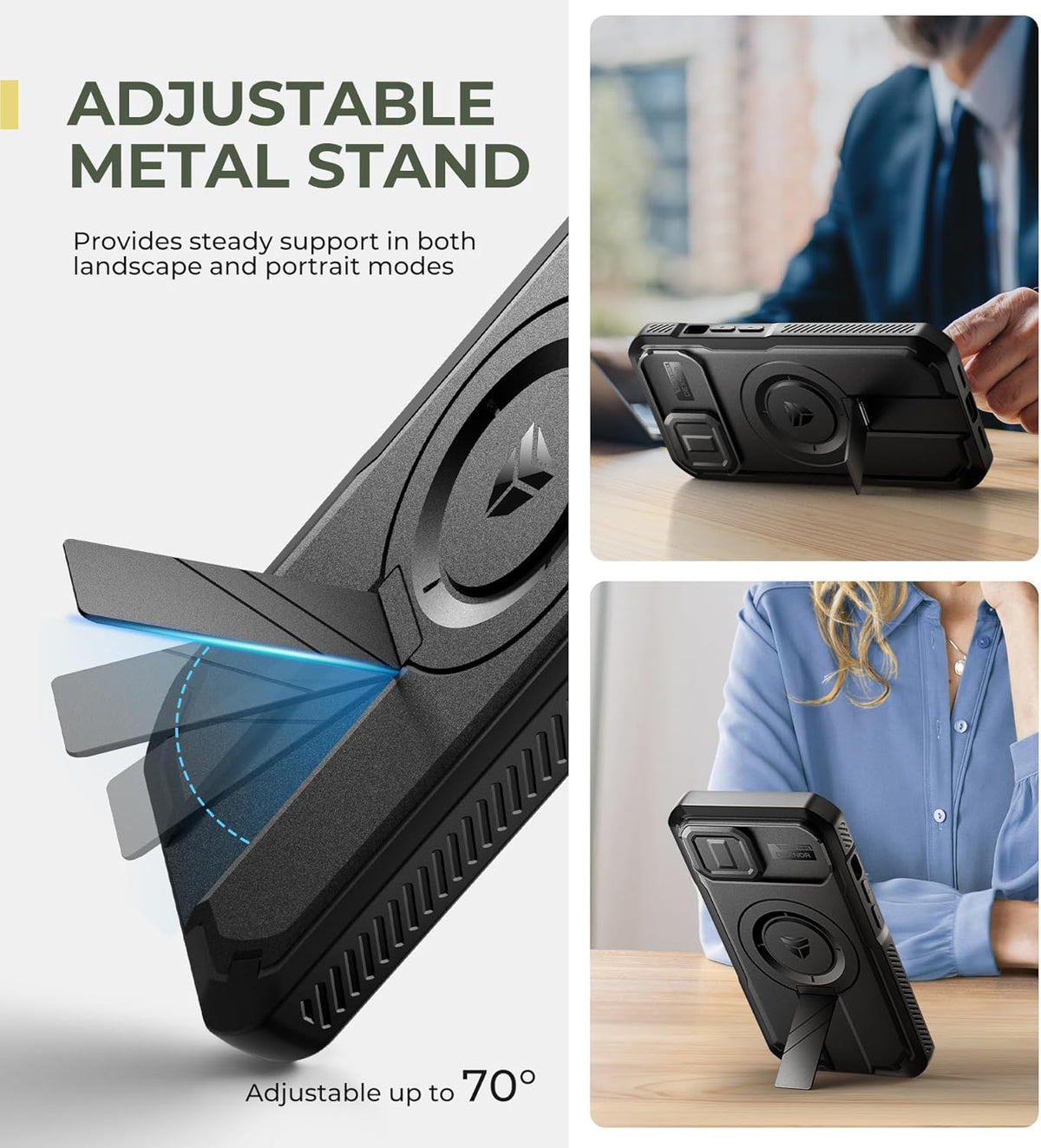 Dexnor 15 for iPhone Case with Slide Camera Cover & Adjustable Kickstand & Built-in Screen Protector, Magnetic Rugged