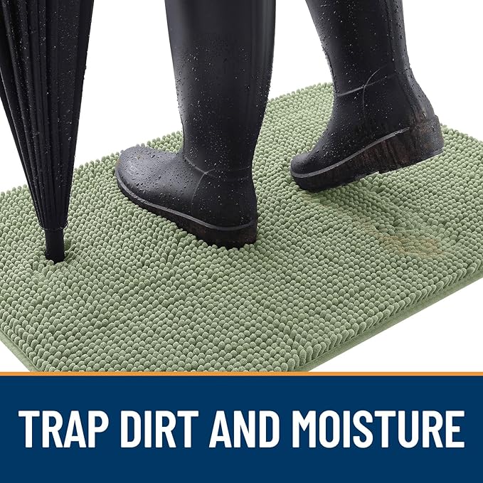 OLANLY Dog Door Mat for Muddy Paws 40x32, Absorbs Moisture and Dirt, Absorbent Non-Slip Washable Doormat, Quick Dry Chenille Mud Mat for Dogs, Entry Indoor Entryway Carpet for Inside Floor, Sage Green