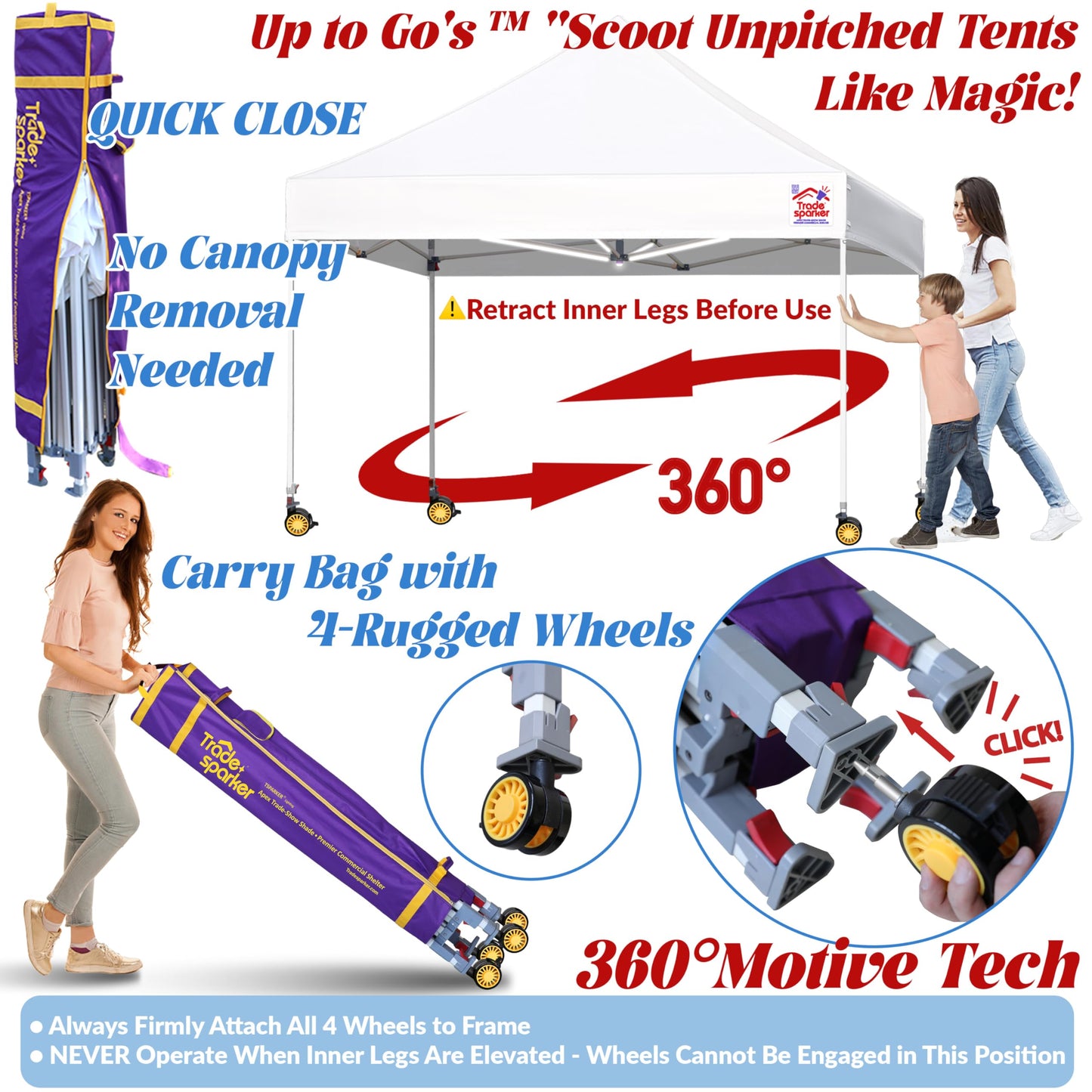 Tradesparker 10x10 Pop Up Canopy Tent,Commercial Movable Canopy with ApexCore LED&Rugged Casters-Instant Easy Setup Shelter Canopies with Weight Bags&Stakes for Outdoor Events Markets Vendors,Red