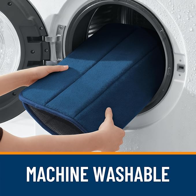 OLANLY Memory Foam Bath Mat 36x24, Super Soft Absorbent Bathroom Rugs, Quick Dry, Machine Washable Shower Floor Rugs, Bathmat Carpet, Bathroom Home Decor Accessories, Navy Blue