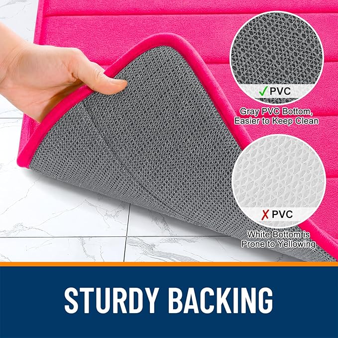 OLANLY Memory Foam Long Bathroom Rugs Runner 70x24, Super Soft Absorbent Bath Mat, Quick Dry, Machine Washable Shower Floor Rugs, Bathmat Carpet, Bathroom Home Decor Accessories, Hot Pink