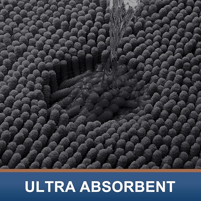 Smiry Luxury Chenille Bathroom Rugs 44x32, Extra Soft and Absorbent Shaggy Bath Mat, Machine Washable, Non-Slip Plush Carpet Runner for Tub, Shower, and Floor, Home Decor Accessories, Charcoal Grey