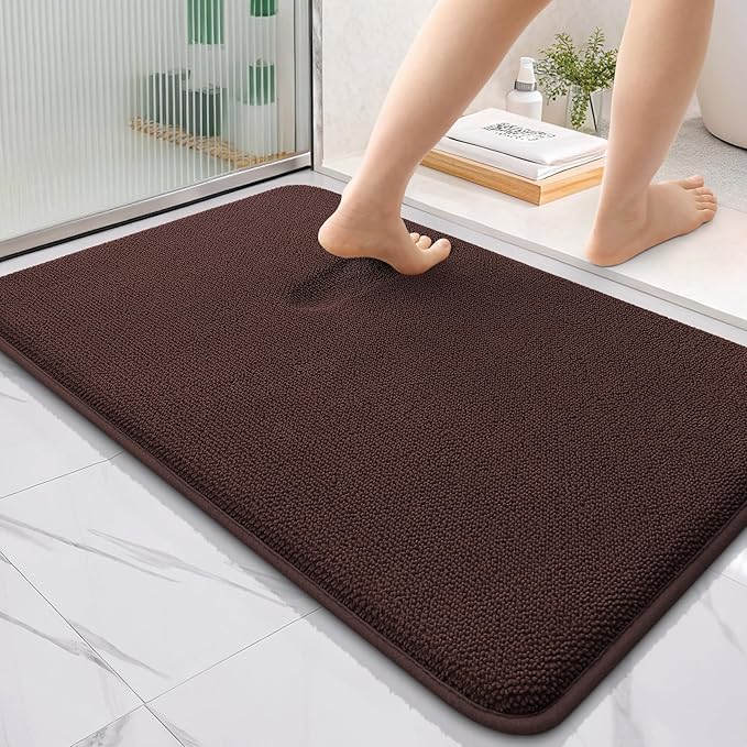 OLANLY Thick Memory Foam Bath Mat Rug 36x24, Extra Soft Absorbent Bathroom Rug, Quick Dry Bath Mats, Non-Slip, Machine Washable Carpet for Bathroom, Tub and Shower, Home Decor Accessories, Brown