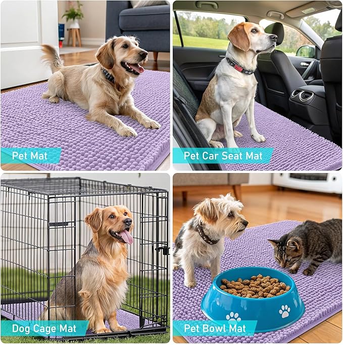 OLANLY Dog Door Mat for Muddy Paws 40x32, Absorbs Moisture and Dirt, Absorbent Non-Slip Washable Doormat, Quick Dry Chenille Mud Mat for Dogs, Entry Indoor Entryway Carpet for Inside Floor, Lavender
