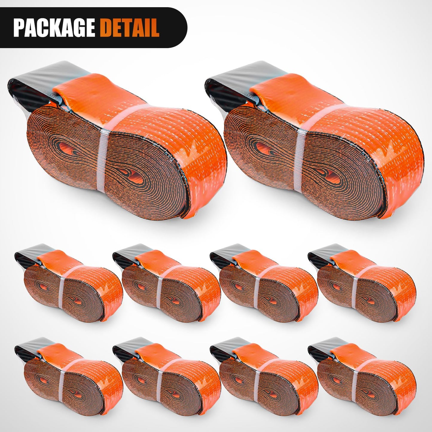 Nilight Truck Straps 4”×30’ Orange Heavy Duty Winch Straps with Flat Hook Break Strength 16800LBS WLL 5400LBS Cargo Straps for Flatbeds Trucks Trailers Farms Rescues Tree Saver (10PACK)