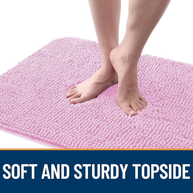 OLANLY Dog Door Mat for Muddy Paws 24x16, Absorbs Moisture and Dirt, Absorbent Non-Slip Washable Doormat, Quick Dry Chenille Mud Mat for Dogs, Entry Indoor Entryway Carpet for Inside Floor, Pink