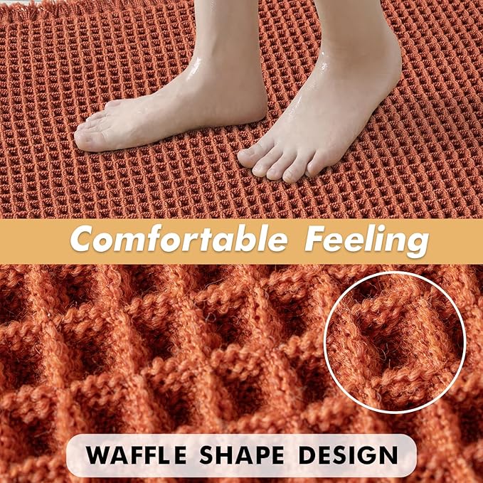 MIULEE Orange Set of 2 Waffle Bathroom Rugs, Boho Bath Rugs Non Slip Washable, Super Absorbent Bath Mats, Ultra Soft Rubber Backed Shower Mats for Bathroom Floor, Tub and Shower, 24x36 Inch