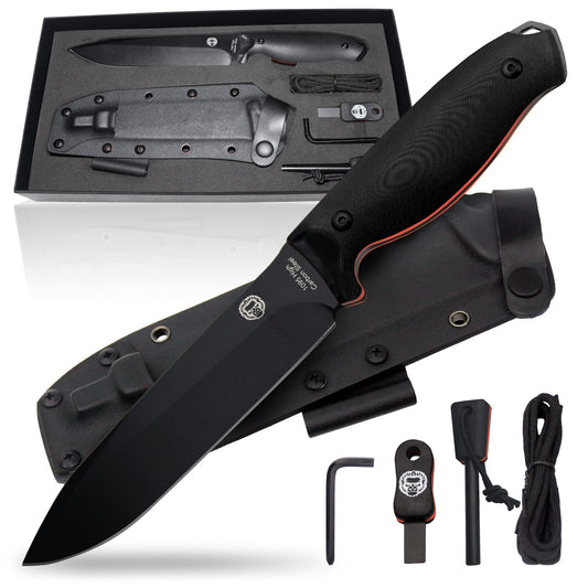Holtzman's Gorilla Survival Fireline Fixed Blade Survival & Bushcraft Knife with Sheath, Fire Starter, Scraper & Paracord (Orange)