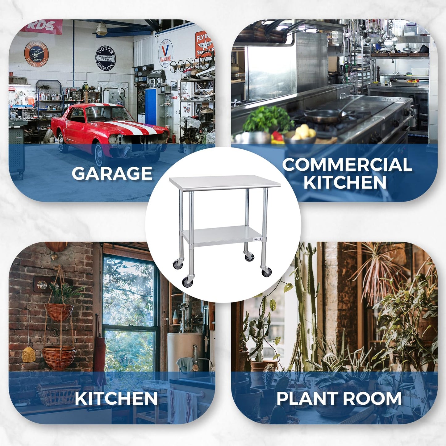 Profeeshaw Stainless Steel Table with Wheels 24x48 Inch, NSF Commercial Kitchen Prep & Work Table with Undershelf and Galvanized Legs for Restaurant, Bar, Utility Room and Garage Heavy Duty Table