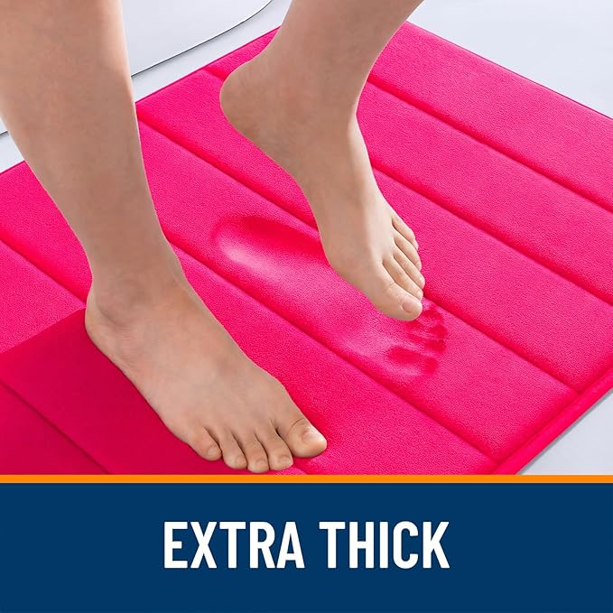 OLANLY Memory Foam Long Bathroom Rugs Runner 59x20, Super Soft Absorbent Bath Mat, Quick Dry, Machine Washable Shower Floor Rugs, Bathmat Carpet, Bathroom Home Decor Accessories, Hot Pink