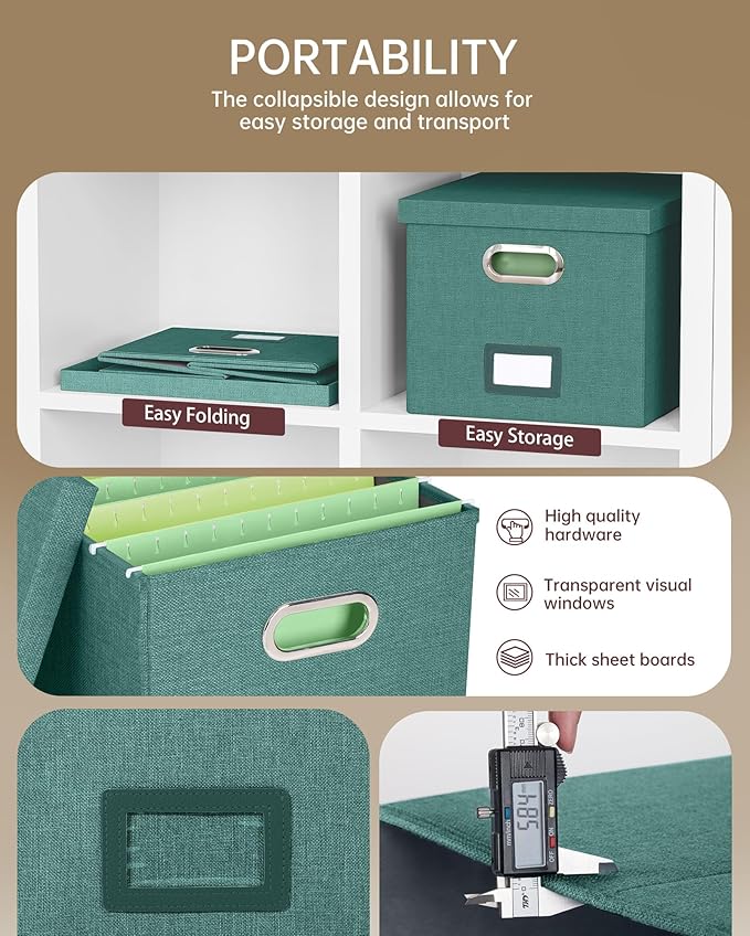2 Pack File Storage Organizer, Document Organizer, Portable File Box with Lid, Fit for Letter/Legal File Folder Storage,Forest-green-Box only