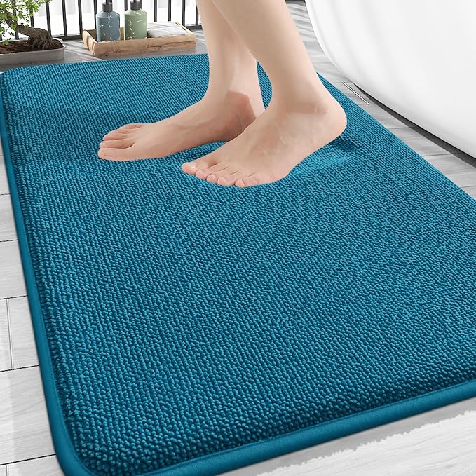 OLANLY Thick Memory Foam Bath Mat Rug 30x20, Extra Soft Absorbent Bathroom Rug, Quick Dry Bath Mat, Non-Slip, Machine Washable Carpet for Bathroom, Tub and Shower, Home Decor Accessories, Peacock Blue