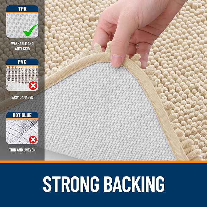 OLANLY Bathroom Rugs 44x32, Extra Soft Absorbent Chenille Bath Rugs, Rubber Backing Quick Dry, Machine Washable Bath Mats for Bathroom Floor, Tub and Shower, Home Decor Accessories, Beige