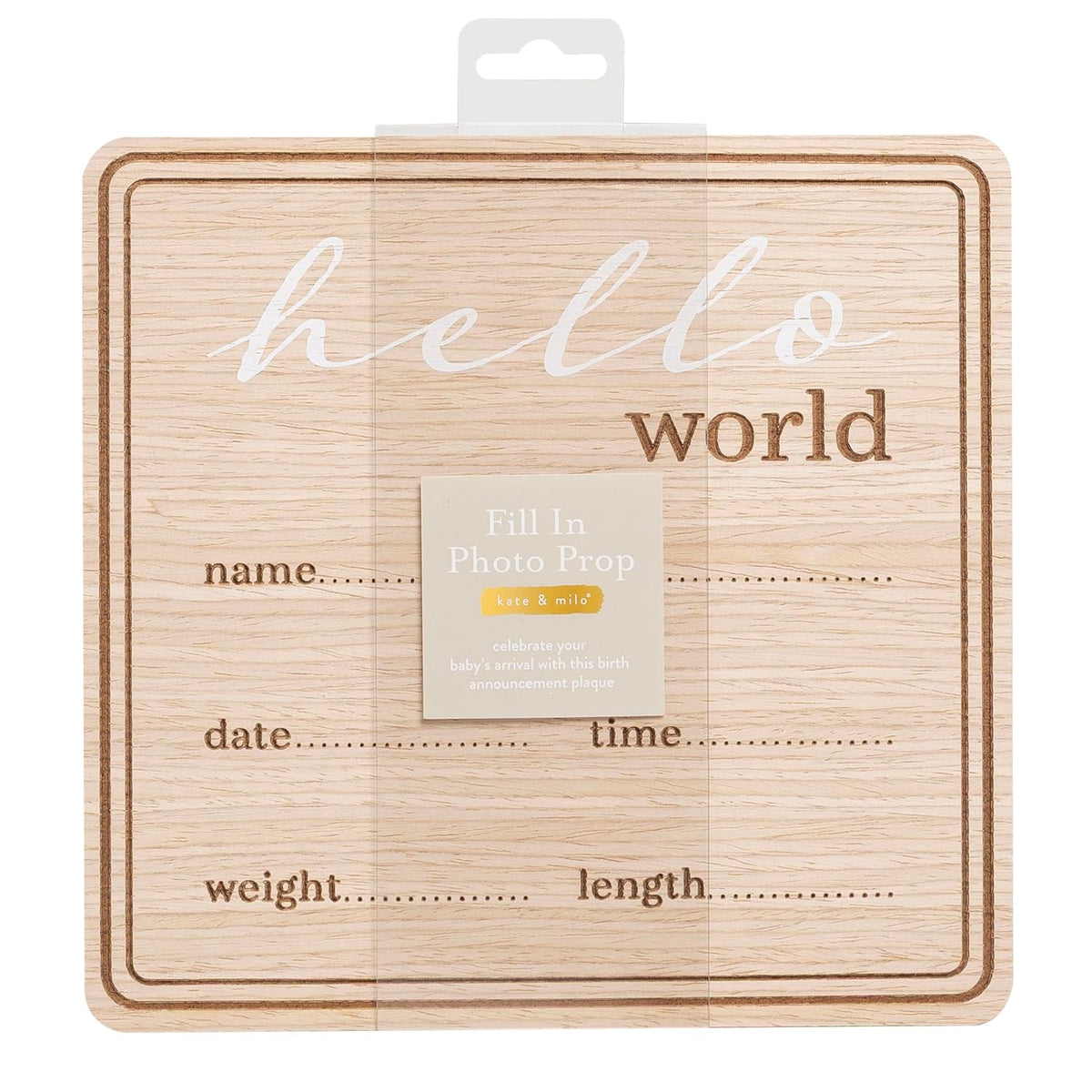 Kate & Milo Wooden Hello World Birth Announcement Photo Prop, Newborn Milestone Sign with Birth Details for Hospital