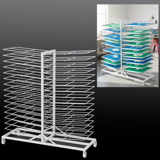Caydo 30 Shelves Art Drying Rack, Easy Assembly Rolling Art Rack with Adjustable Shelves, Art Storage Solution for Screen Printing Frame, Lino Plates and Cabinet Doors