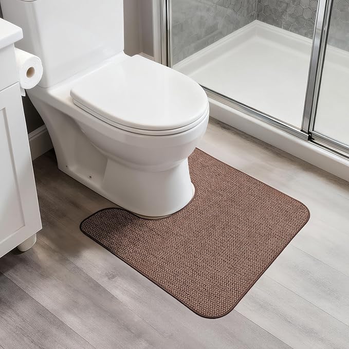 Toilet Rugs U Shaped Bathroom Rug,Machine Washable Non Slip Quick Dry Super Absorbent Ultra Thin Toilet Mats for Bathroom Toilet.Brown,1'8"x2'(20x24inch)
