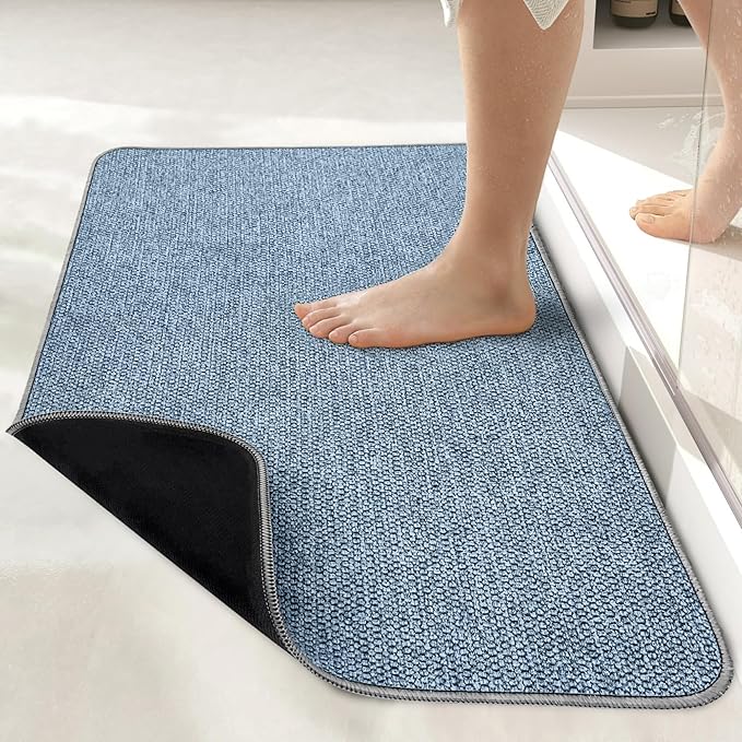 Bath Mat,Ultra Thin Bathroom Rugs,Rubber Bath Mats for Bathroom,No Slip Bath Rugs,Quick Dry,Machine Washable,Low Pile,Absorbent,Shower Outside,Sink,Home Decor Accessories.Blue,1'5"x2'3"(17x27inch)