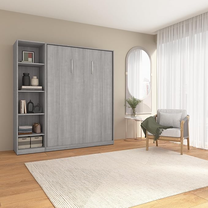 Bestar Claremont Full Murphy Bed with Closet Organizer (79W) in Platinum Gray, Sleeping Arrangement for Multipurpose Room