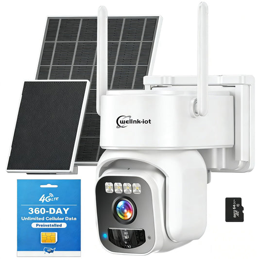 4G LTE Cellular Solar Security Camera w/ 360 day unlimited data, No WiFi surveillance camera Wireless Outdoor, PIR Motion Sensor, Human Tracking, 360° Live View, 2 Way Talk, 2K Color Night Vision