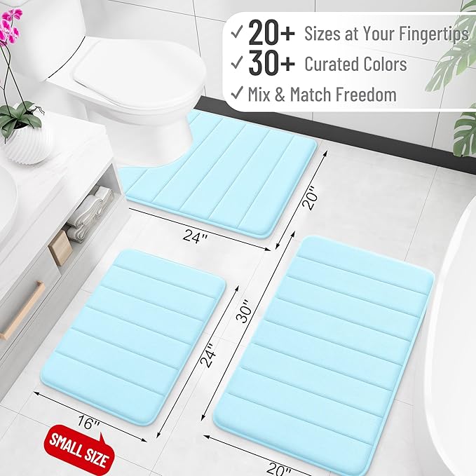 OLANLY Memory Foam Long Bathroom Rugs Runner 47x17, Super Soft Absorbent Bath Mat, Quick Dry, Machine Washable Shower Floor Rugs, Bathmat Carpet, Bathroom Home Decor Accessories, Sky Blue