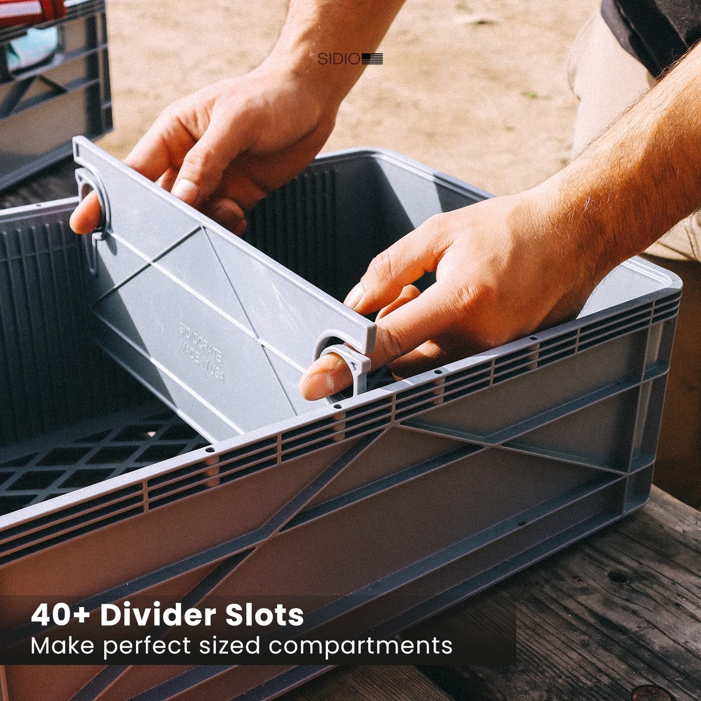 SIDIO Crate Pro Pack - 2 Full-Size & 1 Half-Size Heavy Duty Stackable Storage Bins, Totes and Containers with Lids and Dividers - Durable Plastic Organizer for Home, Office, Garage, and Outdoor Use