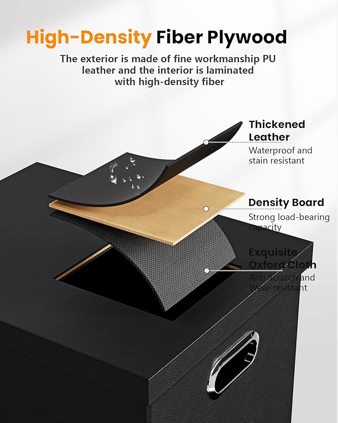 2 Pack File Storage Organizer Box, Portable Filing With Lid, Fit for Letter/Legal Folder Storage, Black (Leather)