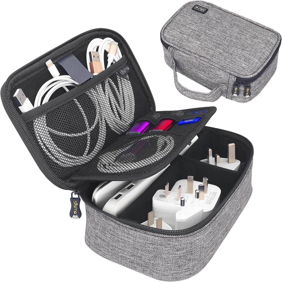 sisma Travel Electronics Organizer Small Carrying Case for Cables Phone Chargers USB Plugs Power Cords Earbuds Adapter