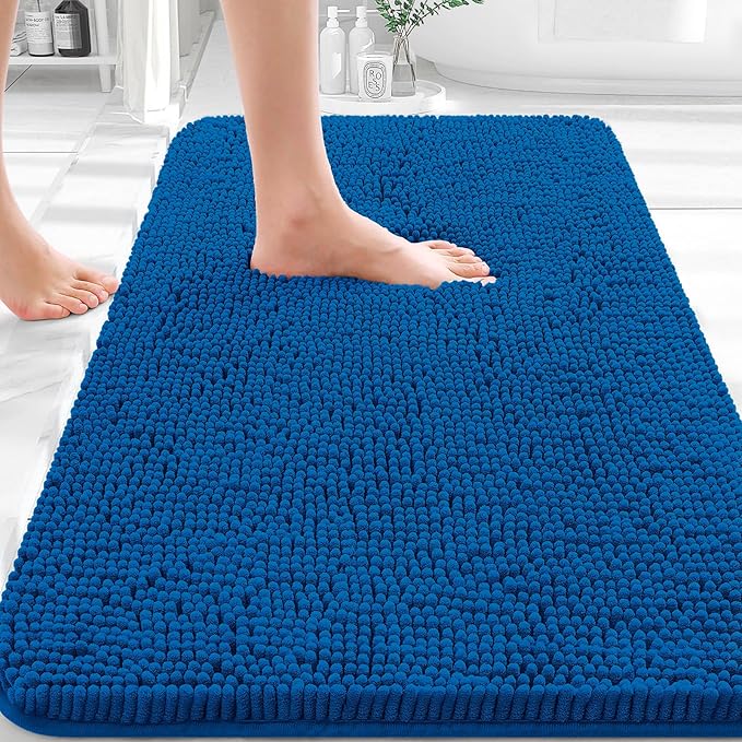 OLANLY Bathroom Rugs 30x20, Extra Soft Absorbent Chenille Bath Rugs, Rubber Backing Quick Dry, Machine Washable Bath Mats for Bathroom Floor, Tub and Shower, Home Decor Accessories, Deep Navy Blue
