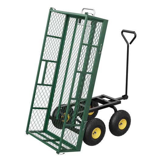 Garvee 900 lbs Steel Garden Dump Cart with Removable Sides, Convert to Flatbed, Heavy Duty Yard Cart with 180°Rotating Handle & 10" All Terrain Wheels, Utility Dump Wagon for Lawn Farm Backyard