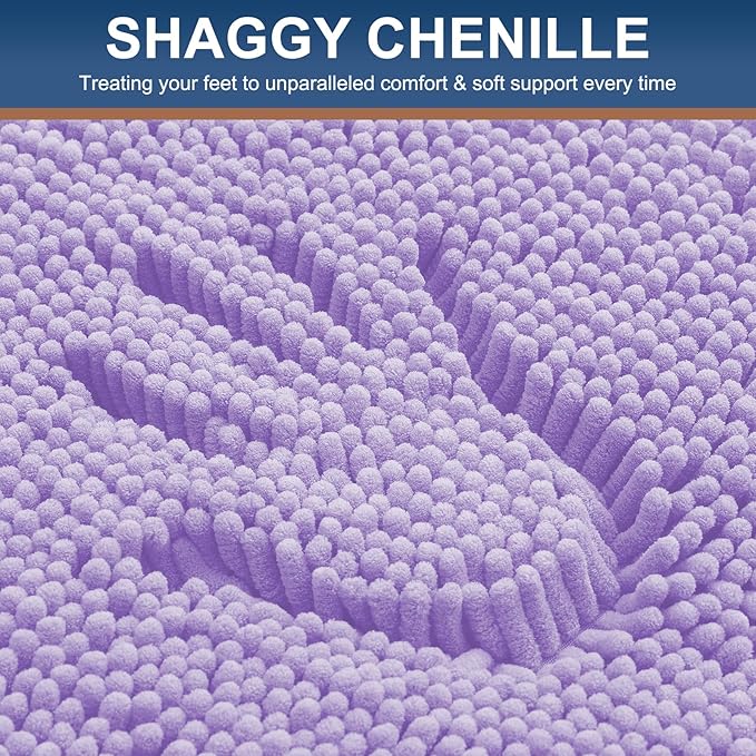 Smiry Luxury Chenille Bathroom Rugs 47x24, Extra Soft and Absorbent Shaggy Bath Mat, Machine Washable, Non-Slip Plush Carpet Runner for Tub, Shower, and Floor, Home Decor Accessories, Purple