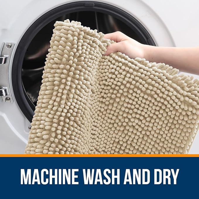 OLANLY Bathroom Rugs 44x32, Extra Soft Absorbent Chenille Bath Rugs, Rubber Backing Quick Dry, Machine Washable Bath Mats for Bathroom Floor, Tub and Shower, Home Decor Accessories, Beige