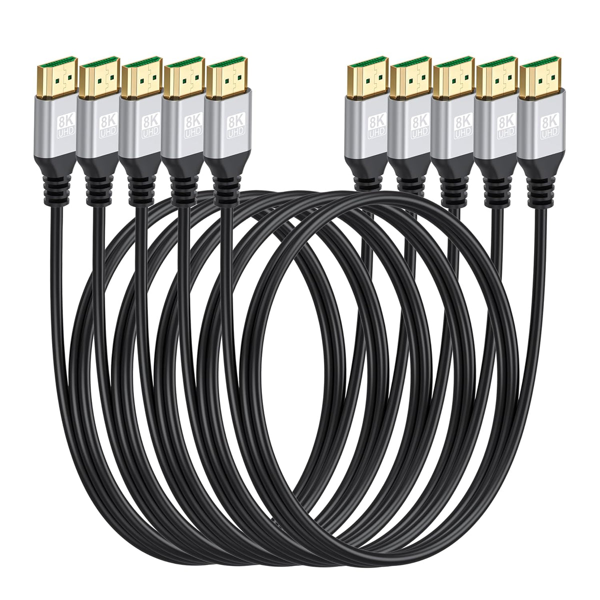 8K 6FT 5-Pack, 48Gbps 2.1 HDCP2.3, Dolby HDR10+ PS5, Slim HDMI Cables Ultra High-Speed, HDMI Cord Supports VRR, ALLM
