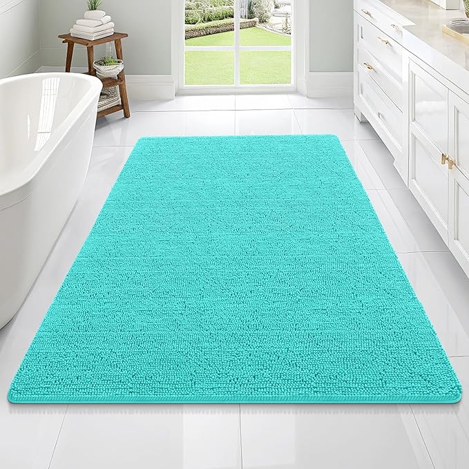 OLANLY Bathroom Rugs 70x46, Extra Soft Absorbent Chenille Bath Rugs, Rubber Backing Quick Dry, Machine Washable Bath Mats for Bathroom Floor, Tub and Shower, Home Decor Accessories, Teal
