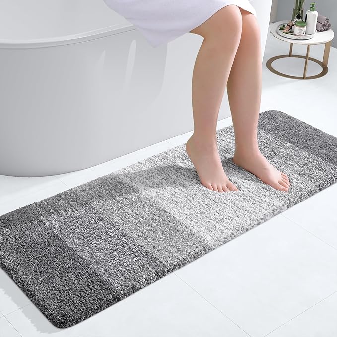 OLANLY Bathroom Runner Rugs 47x17, Extra Soft Absorbent Microfiber Bath Rugs, Rubber Backing, Quick Dry, Machine Washable Bath Mats for Bathroom Floor, Tub and Shower, Home Decor Accessories, Grey